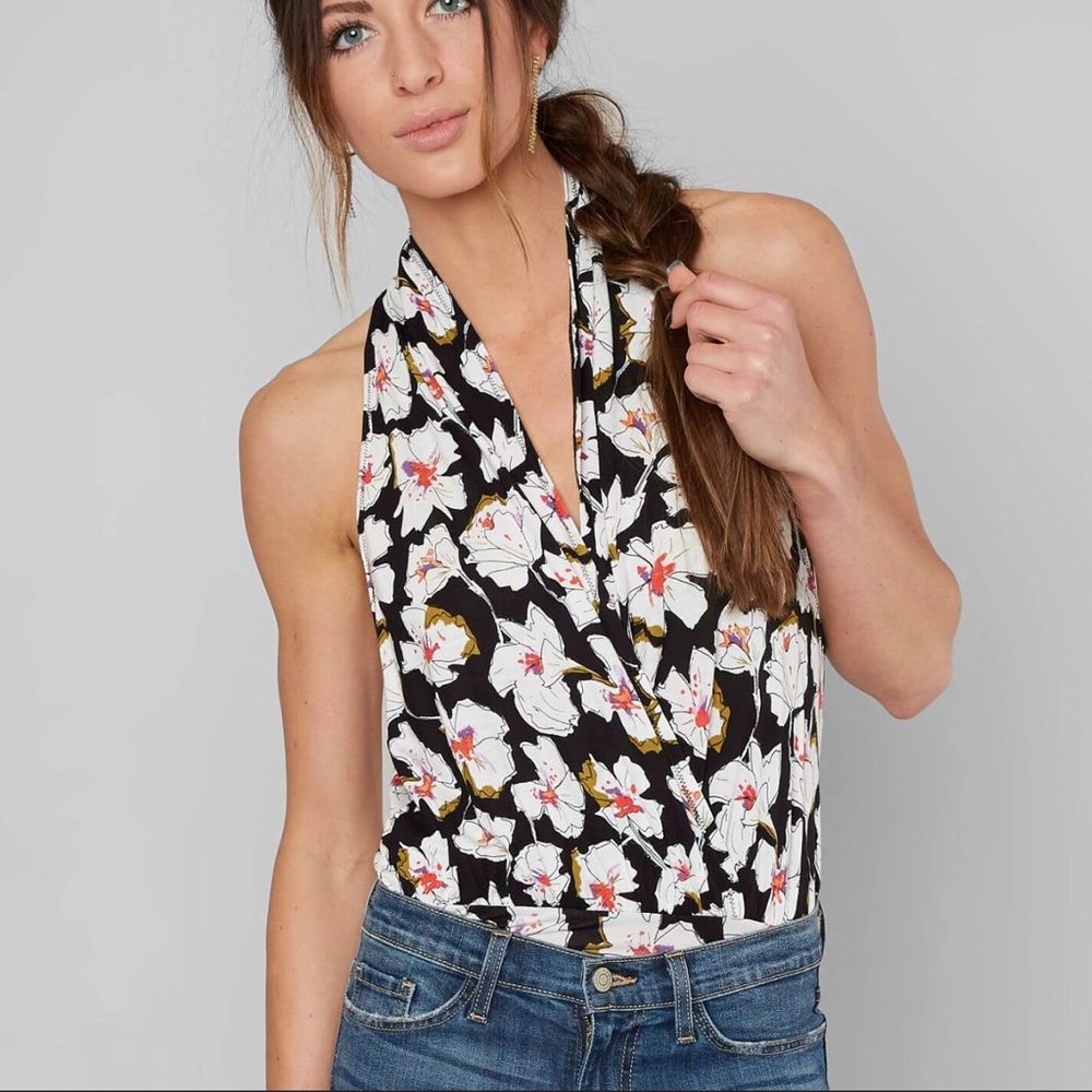 Free People Sure Please floral low cut bodysuit